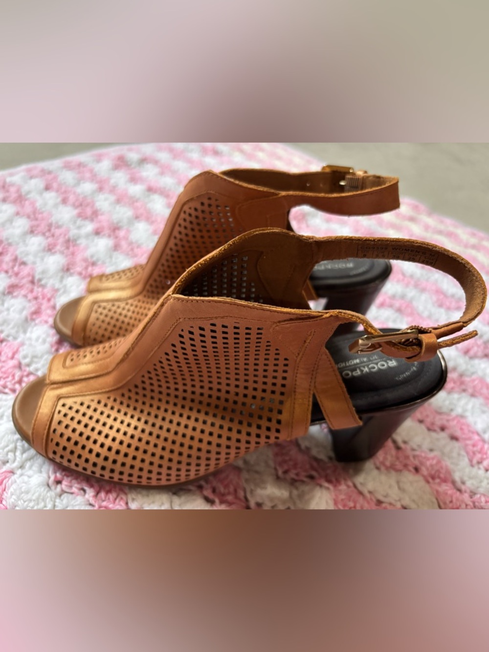 Rockport Cognac Perforated Leather Slingback Heels